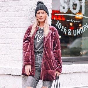 Who What Wear Purple Velvet Bomber Coat Sz S